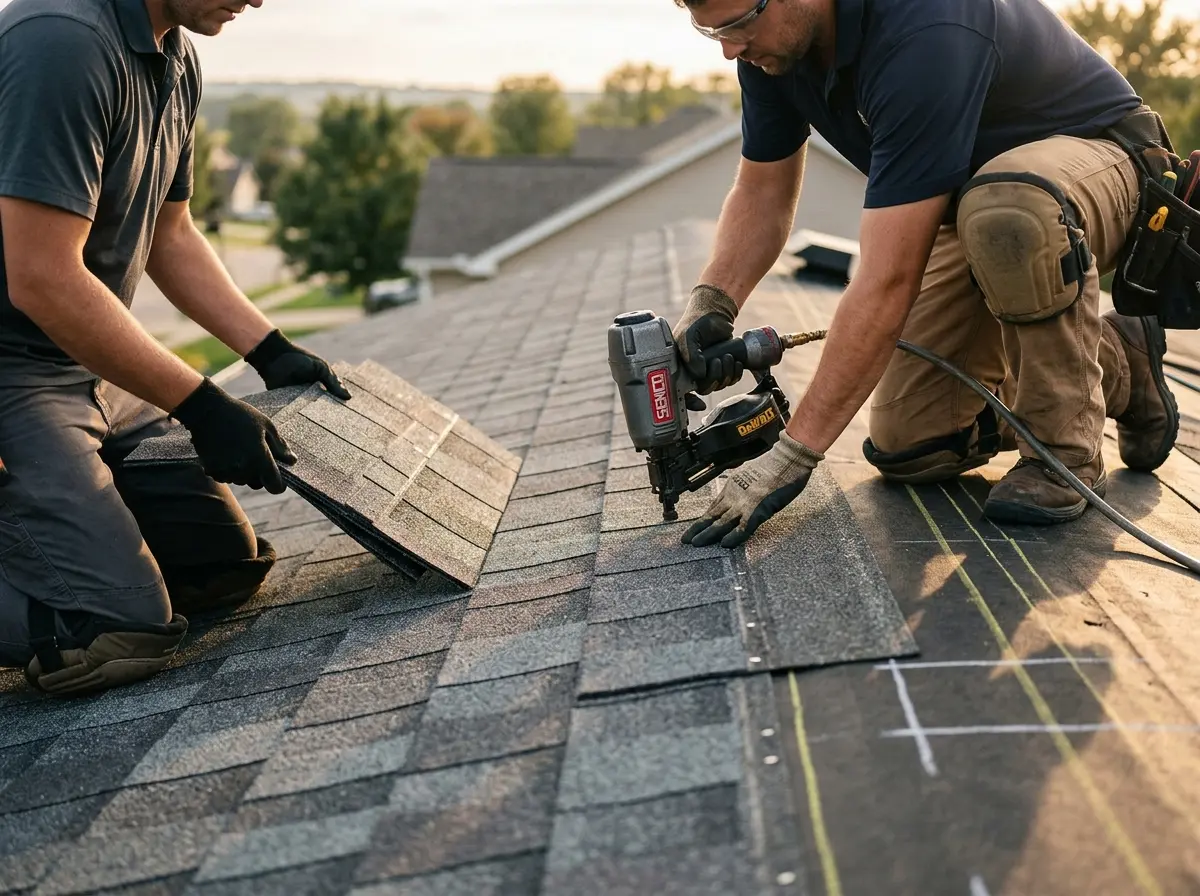 Professional roofer working on a residential roof in Bountiful